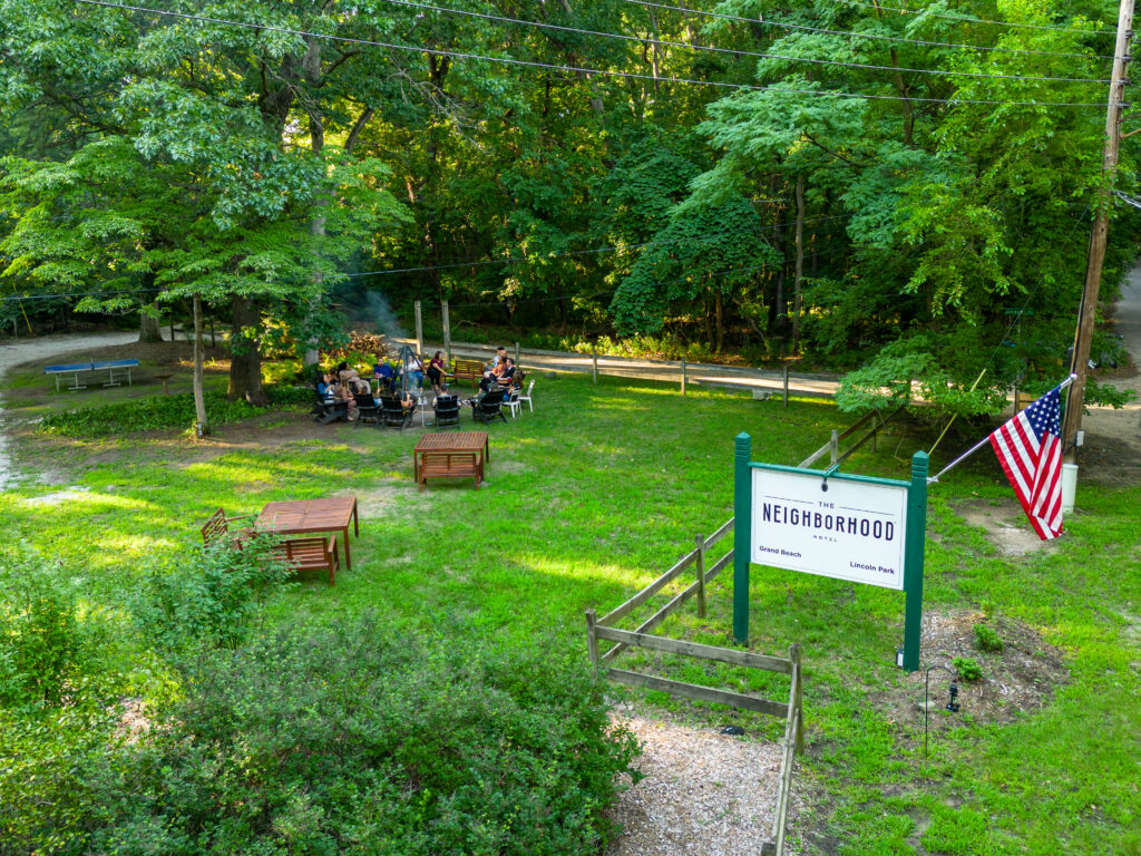 Backyard at the Neighborhood Hotel in Grand Beach, Michigan. 